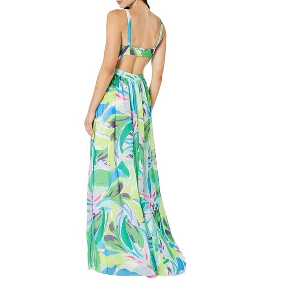 Aidan By Adrianna Papell Printed Chiffon Maxi Dress Multicolor Womens Size 8 - Picture 4 of 11